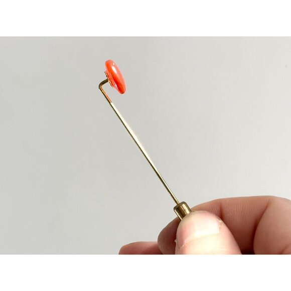 Faux Carnelian Stone Heart Shaped Minimalist Gold T Vintage Stick Pin | Hat Pin - Picture 8 of 10